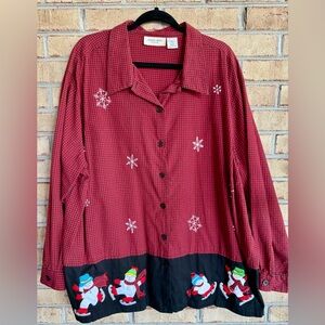 WOMAN’S VTG LEMON GRASS HOLIDAY SNOWMAN GINGHAM BUTTON DOWN SHIRT SIZE 28 ⛄️❄️⛄️